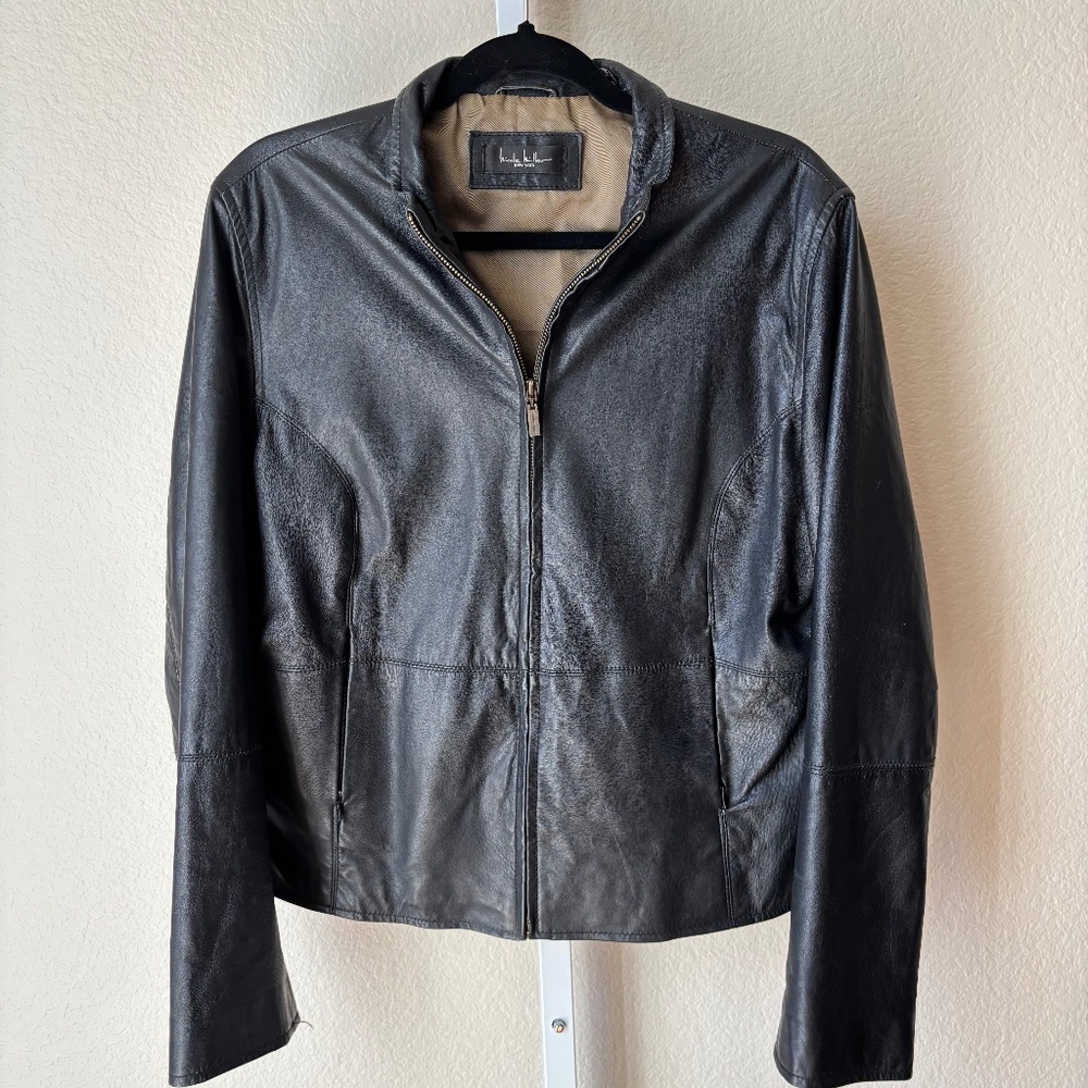 Nicole Miller New York black leather zip front jacket - Picture 1 of 6